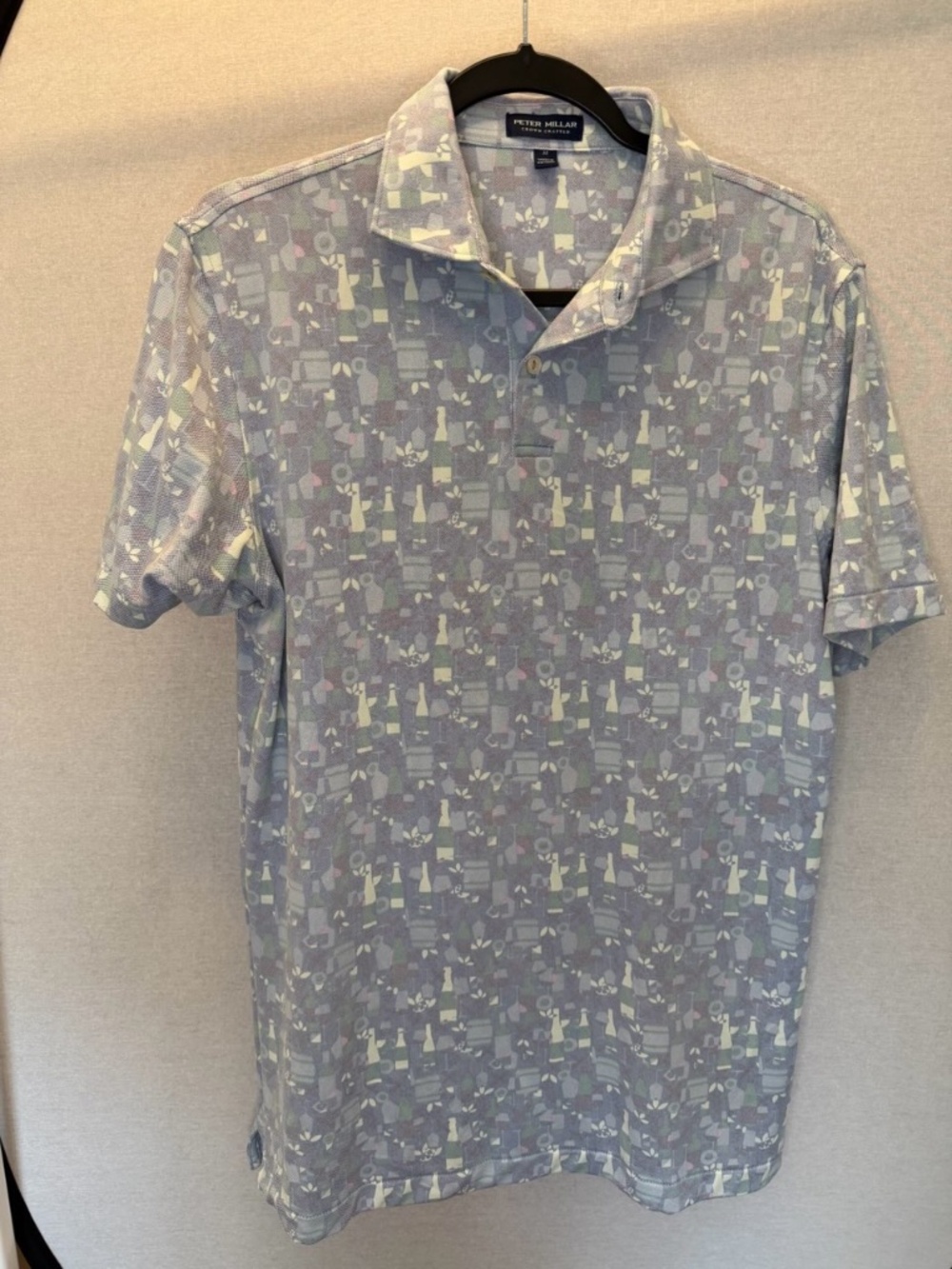 Peter Millar Crown Crafted Wine Bottle Print Polo Men’s Medium Tailored Fi